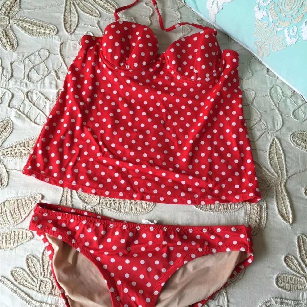 J.Crew red polka dot bikini swimsuit tank bottoms